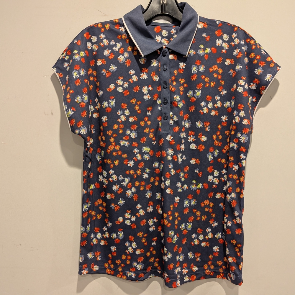 Callaway SPF Golf Blue Polo Collar Opti-dri Red White Floral Accents S Picklebal